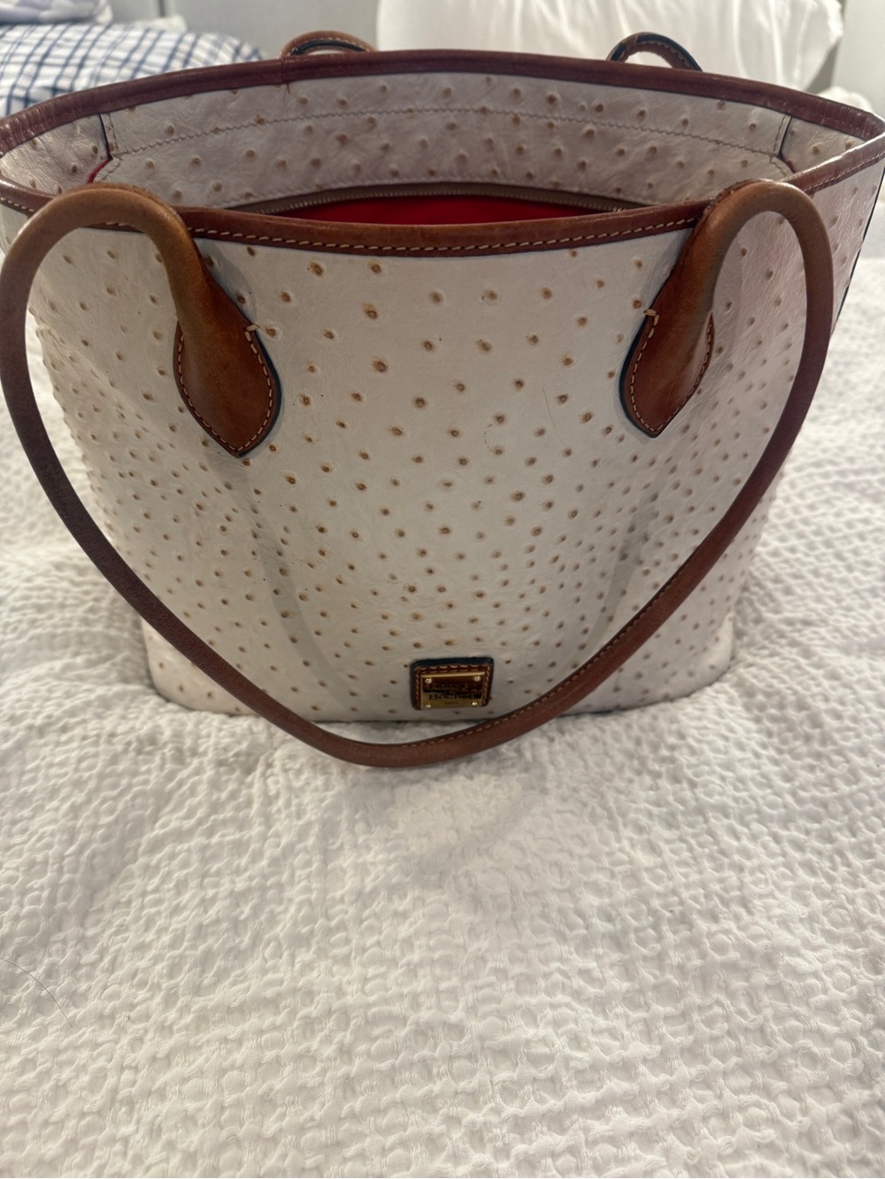 Dooney & Bourke Ostrich-Textured Tote with Brown Trim - Women’s Handbag